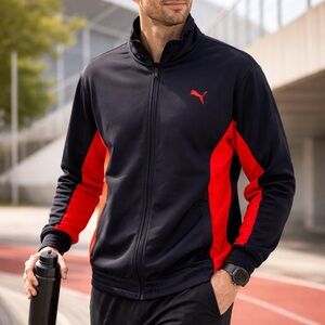 Puma Men's Performance Size XL Athletic Soccer Training Jacket in Black and Red